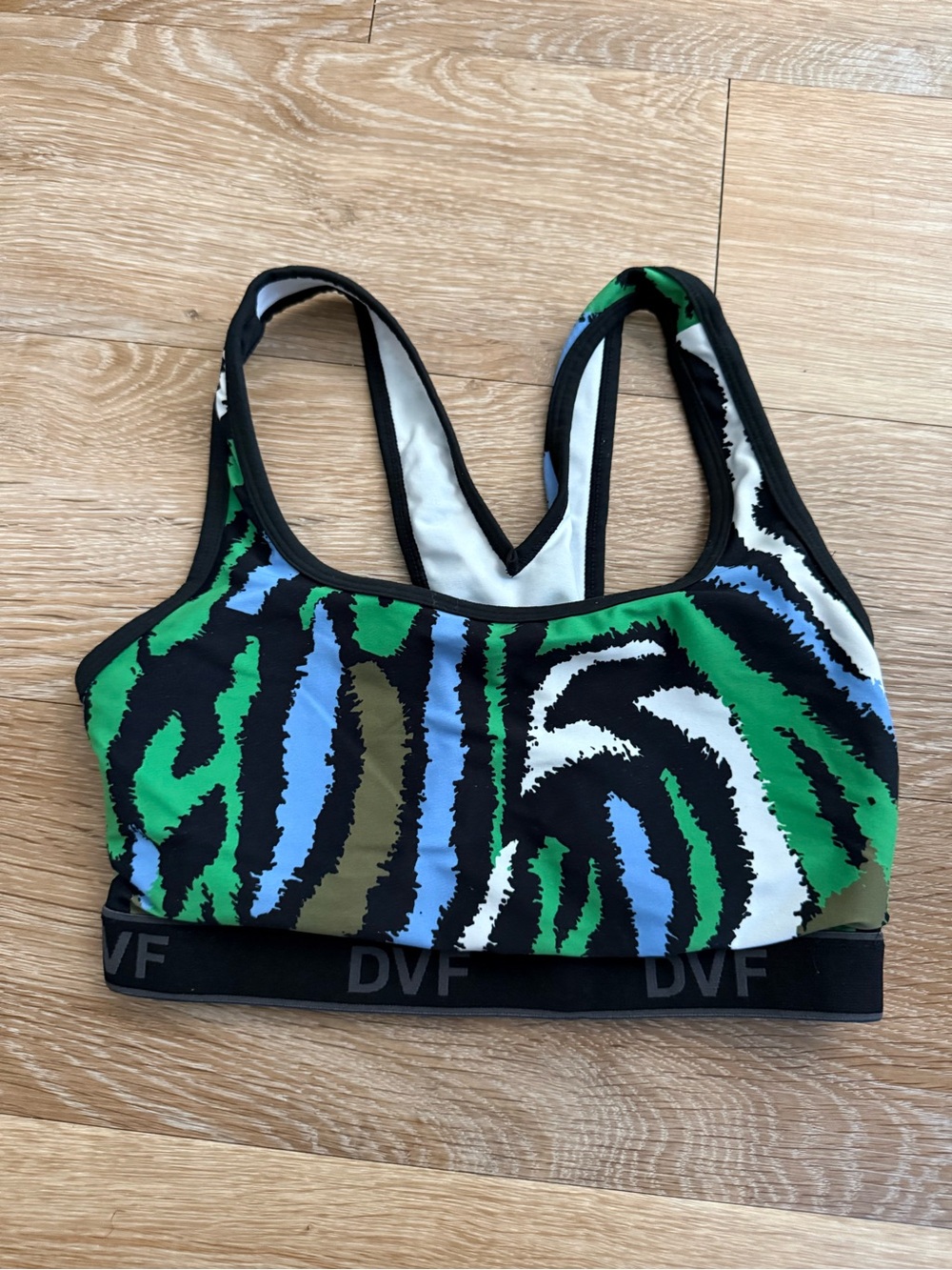 Diane Von Furstenberg Green Blue Black Multi-Print Sports Bra